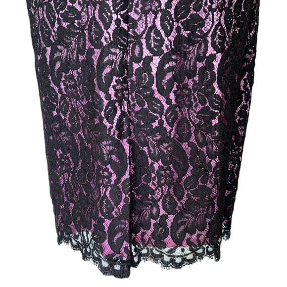 Trina Turk Black Floral Lace & Pink Lilac Sheath Midi Dress - 6 - Picture 11 of 15